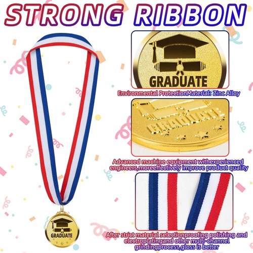 LZHZH 30 Pcs Graduation Medallion 2", Graduation Award Medal with Neck Ribbon, Graduation Medals for Students Graduation Party Favors Supplies