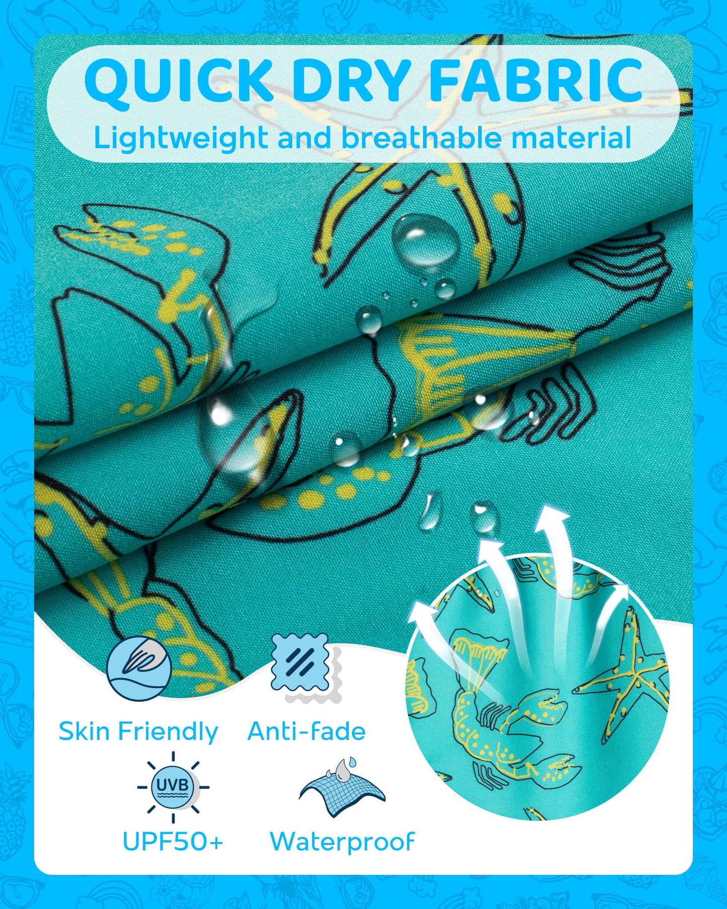 maamgic Boys Swim Trunks with Compression Liner Toddler Boy Swimsuit Quick Dry 4-Way Stretch Swimming Trunks Sea World Light Green 7 Years