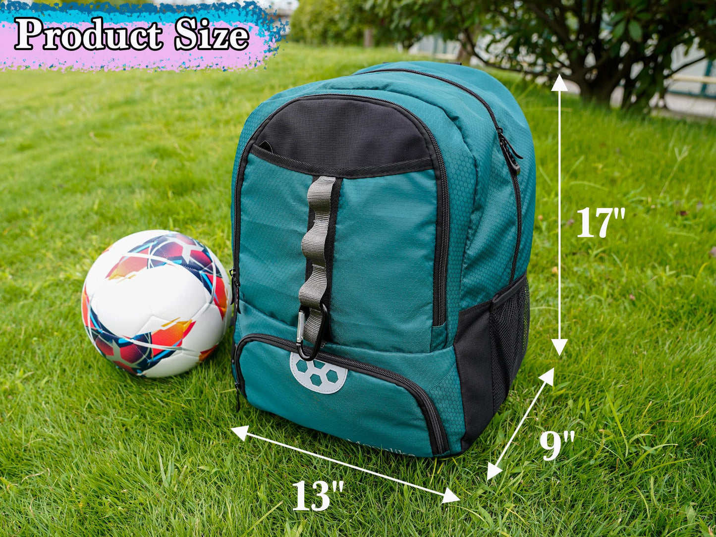 Moonlike Youth Soccer Bag, Soccer Backpack for Football Volleyball Basketball, Backpack with Ball Compartment and Ball Holder (Green)