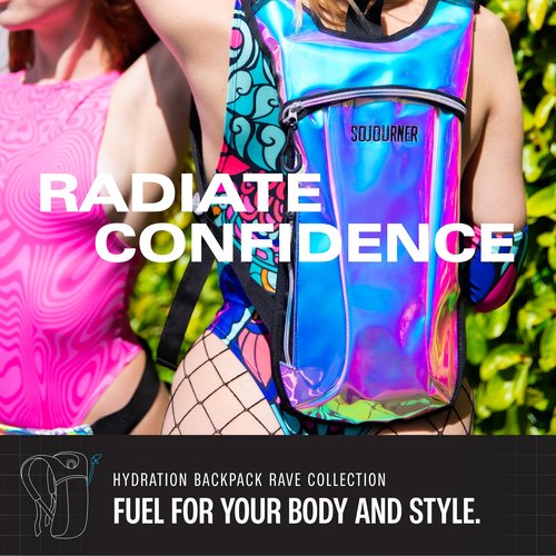 Transparent Clear Sojourner Rave Hydration Pack - Hydration Backpack - Hydropack with 2L Bladder - Water Backpack for Festivals, Hiking, Running, Biking and More