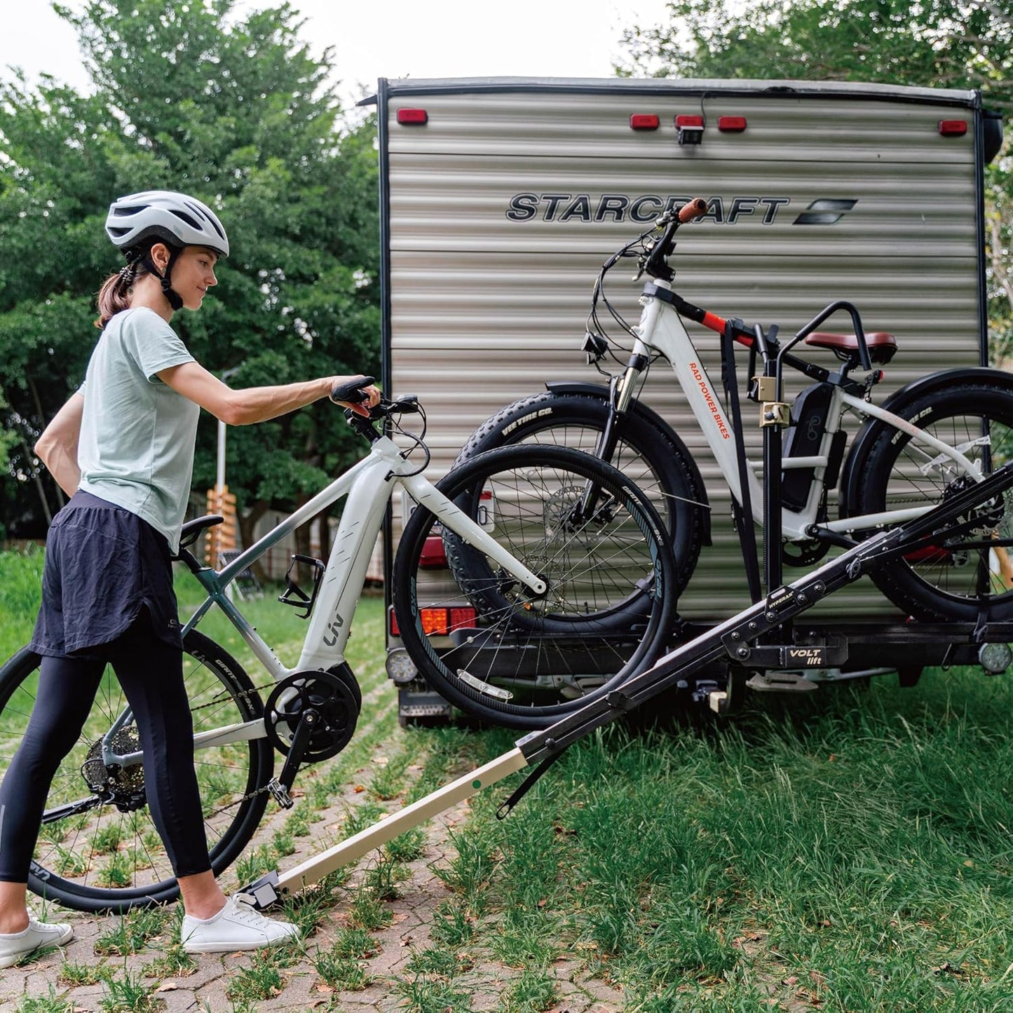 HYPERAX Volt RV -RV Approved Hitch Mounted 2 E Bike Rack Carrier for RV,Camper,Motorhome,Trailer,Toad with 2" Tow Hitch Receivers - Up to 2X 70lbs eBikes with Up to 5" Fat Tires