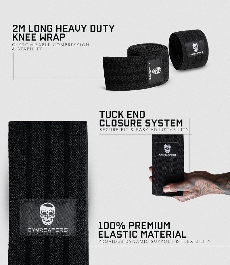Knee Wraps for Weightlifting & Powerlifting - 2M Heavy Duty Knee Support Bandage