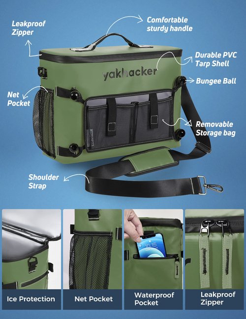 Yakhacker Kayak Cooler Bag, Waterproof Seat Back Cooler with Lawn-Chair Style Seats, Kayak Accessories Portable Ice Chest Cooler for Kayaking, Travel, Lunch, Beaches & Trips (Green)