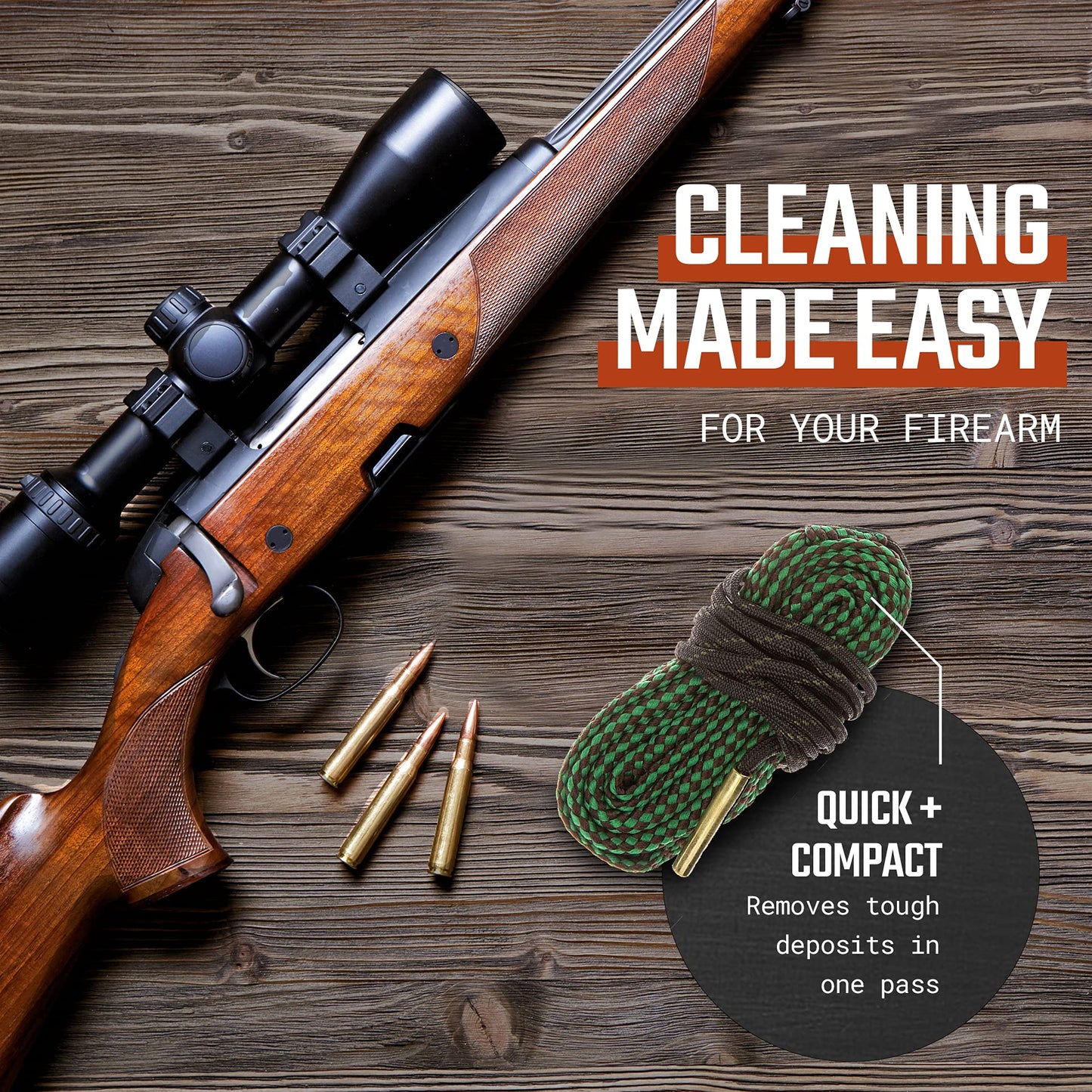Ultimate Rifle Build Gun Snake - Reusable and Compact Gun Cleaning Rope (B20: .44.45 Cal)