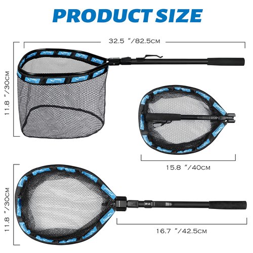 PLUSINNO Floating Fishing Net, Rubber Coated Fish net for Easy Catch and Release, Fishing Nets Freshwater for Bass, Trout, Walleye, Kayak, Folding Landing Net for Easy to Carry and Storage