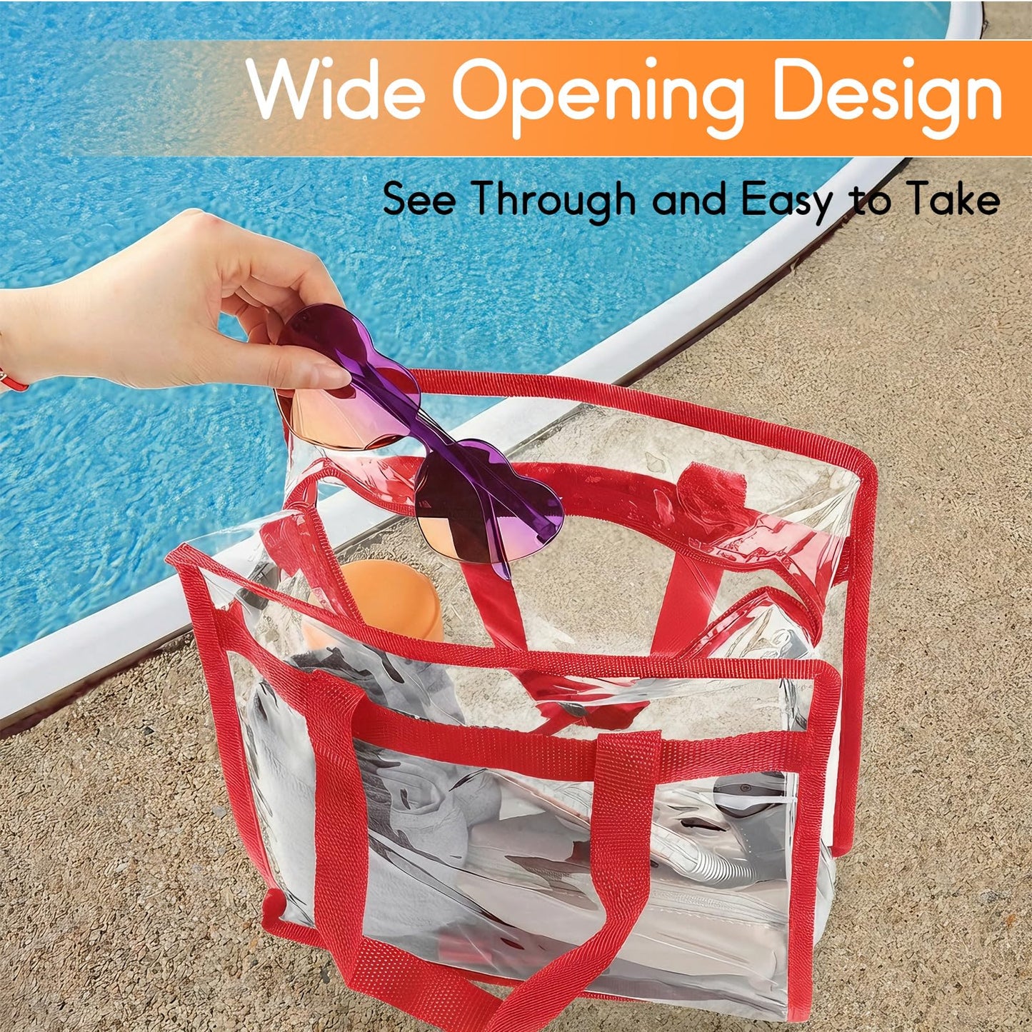 Hoiny Clear Bag for Stadium Events Approved, 12x6x12 Large Transparent Tote Bag with Zipper for Gym Concert Sports Festivals (Red)