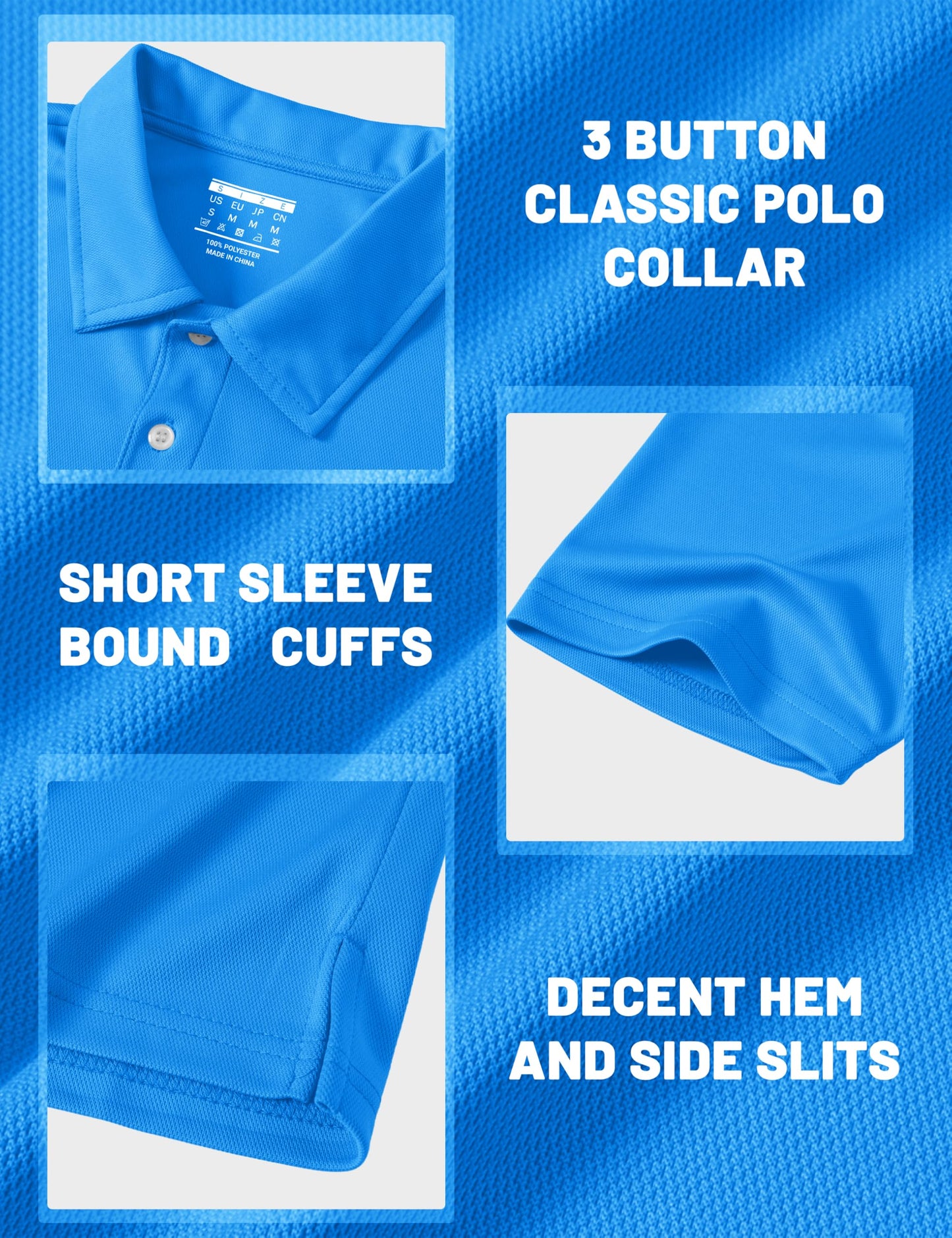 MAGCOMSEN Men's Polo Shirts Short Sleeve Athletic Pique Golf Shirt Dry Fit Performance Casual Work Polos for Men Azure