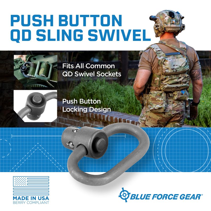 Blue Force Gear Push Button Sling Swivel - Machined Steel Sling Attachment Hardware - 1.25 Inch