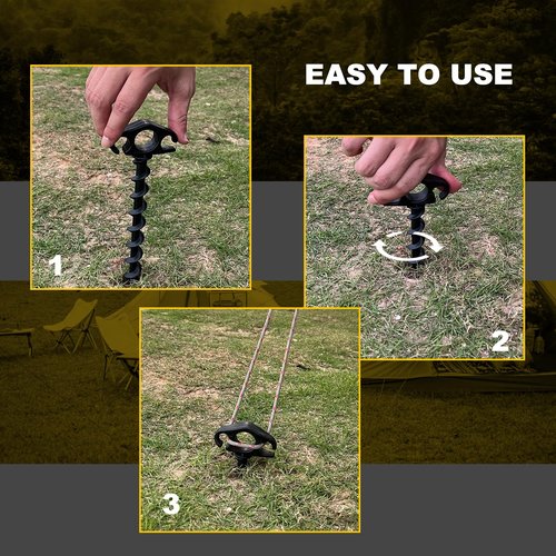 COBARYEN Tent Stakes Sand Stakes for Beach Tent 6 Pack Spiral Anchor Stakes 9.4 Inch Heavy Duty Screw Canopy Stakes for Camping, Hiking and More (6, Black)