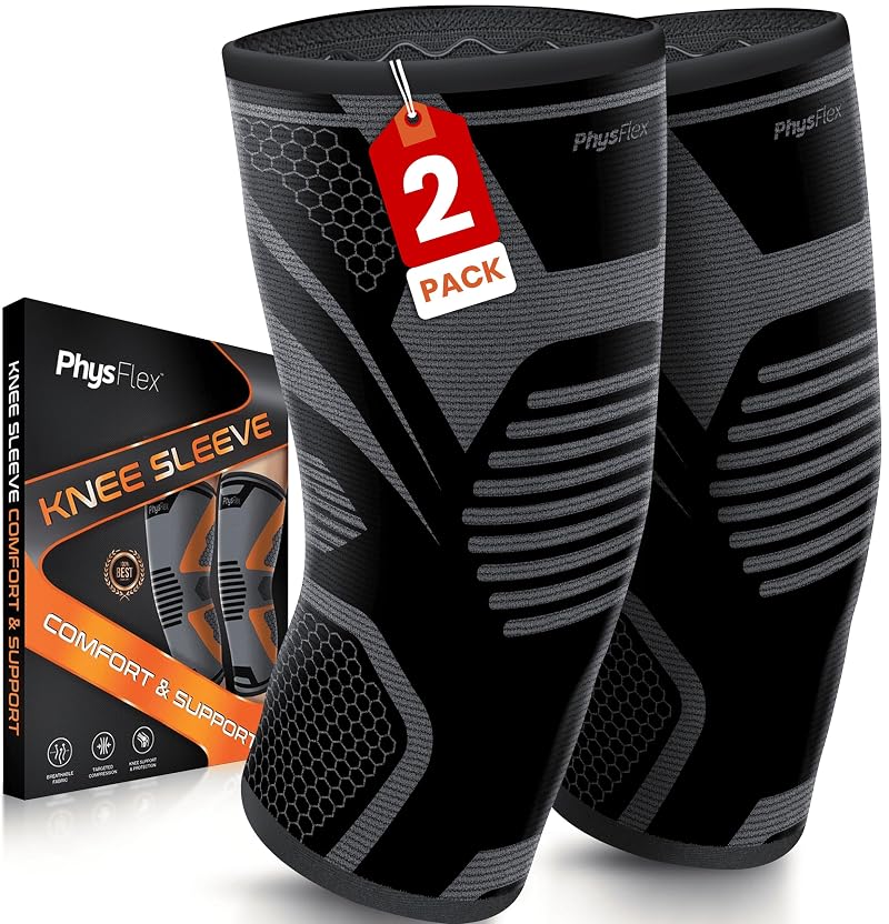 PhysFlex Knee Brace for Pain Relief - Black (Vortex), Medium, Knee Compression Sleeve for Men & Women