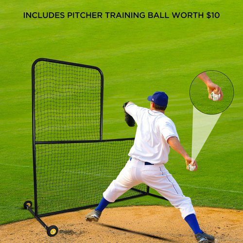 ZivPlay L Screen Baseball Screen Pitching Screen for Batting Cage Pitcher Protection 7x7 ft Protector Net Includes Portable Carry Bag Training Ball