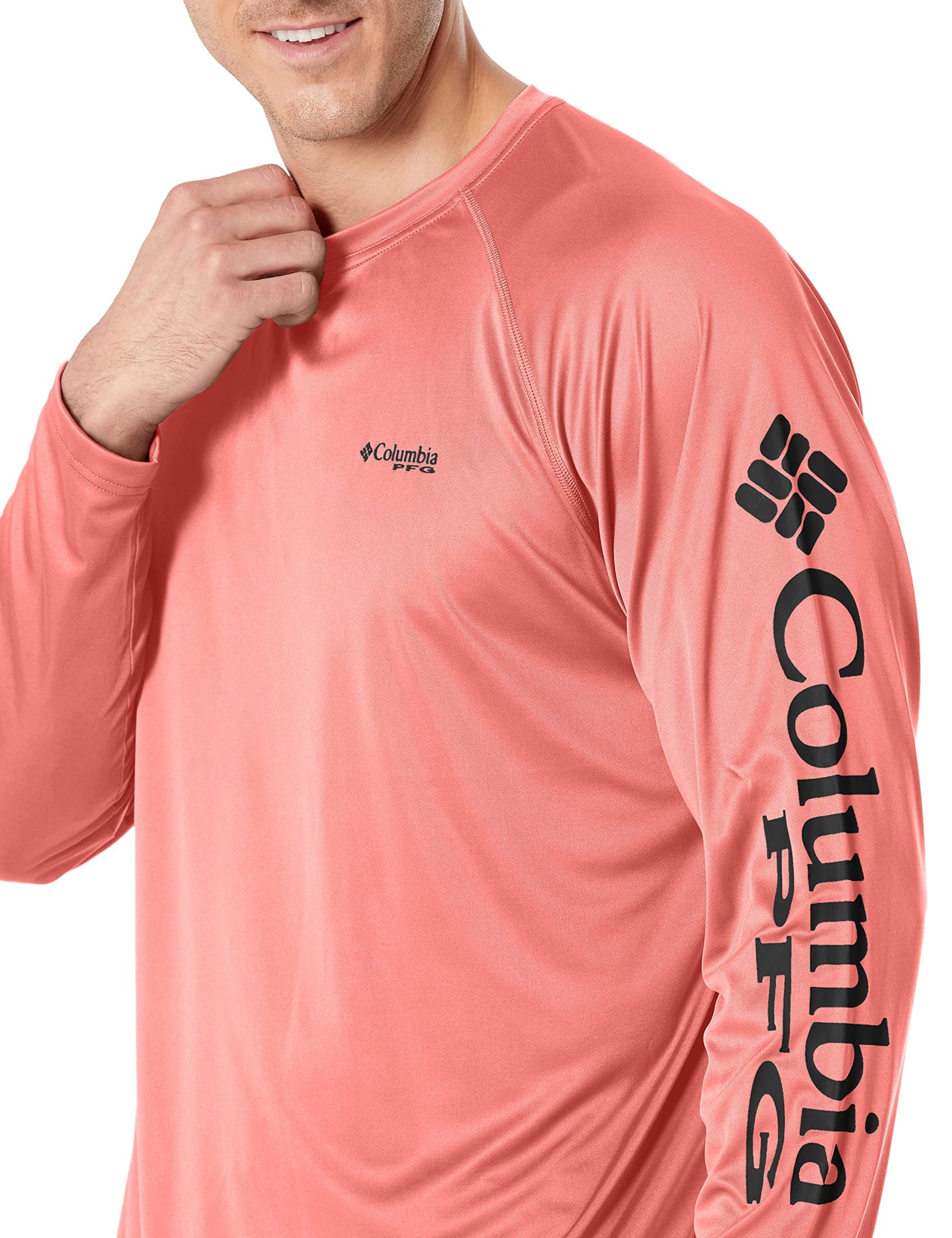 Columbia Men's Terminal Tackle Long Sleeve Fishing Shirt, Sorbet/Black Logo, X-Large