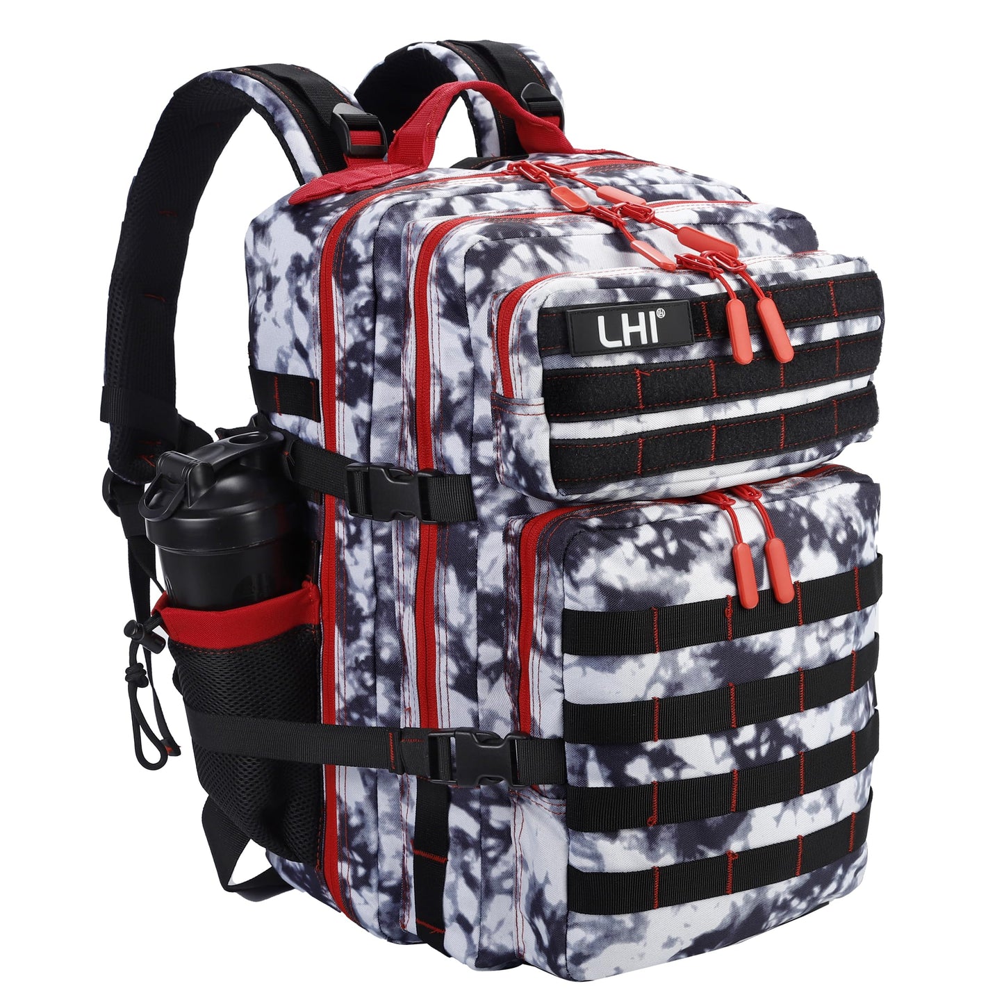 LHI Military Tactical Backpack for Men and Women 45L Army 3 Days Assault Pack Bag Large Rucksack with Molle System Black and white
