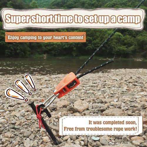 Hikeman Camping Rope with Ratchet Pulley,Quick Setup Outdoor Guy Lines Adjustable Tent Tie Downs Rope Hanger for Canopy,Kayak and Canoe,Grow Light (4PCS,Black)