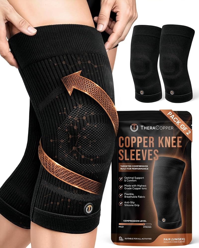 Copper Knee Brace for Women & Men (Large) - 2 Pack with Copper Infused Fibers
