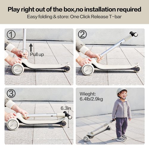 BEIESTATE Aesthetic Foldable Kids Scooter, 3 Wheel Scooter for Kids Ages 3-18, Max 220 lbs, Steering Limit Lock, Adjustable Handlebar, One-Piece Brake, 3 Light Up Wheels Kick Scooter for Boys & Girls