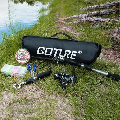 Goture Fishing Rod and Reel Combo, Carbon Fiber Telescopic Fishing Rod Kit with Spinning Reel, Carrier Bag, Fishing Lures and Fishing Tools, Fishing Kit for Travel Freshwater Saltwater 2.1M