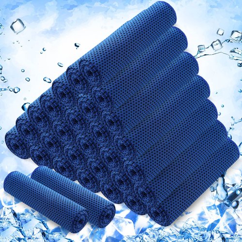 Hosuly 30 Pack Cooling Towels, 40"x12" Ice Breathable Soft Chilly Sweat Rag Microfiber Workout Rags for Gym Cooling Towels for Neck and Face for Yoga Golf Sport Running(Dark Blue)