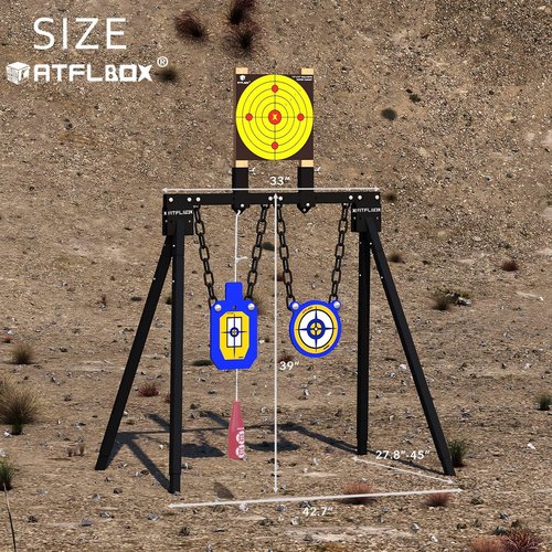 ATFLBOX AR500 Steel Target for Shooting Stand System Set, 63 Inch Adjustable Height, 3/8 Inch Thick Silhouette and Gong Targets, 10pcs Paper Targets and Target Holder Expansion Kit