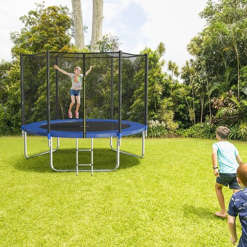 AOTOB 8 FT Trampoline Safety Enclosure Net Combo Bounce Jump for Kids Outdoor with Spring Pad Jump Mat & Ladder