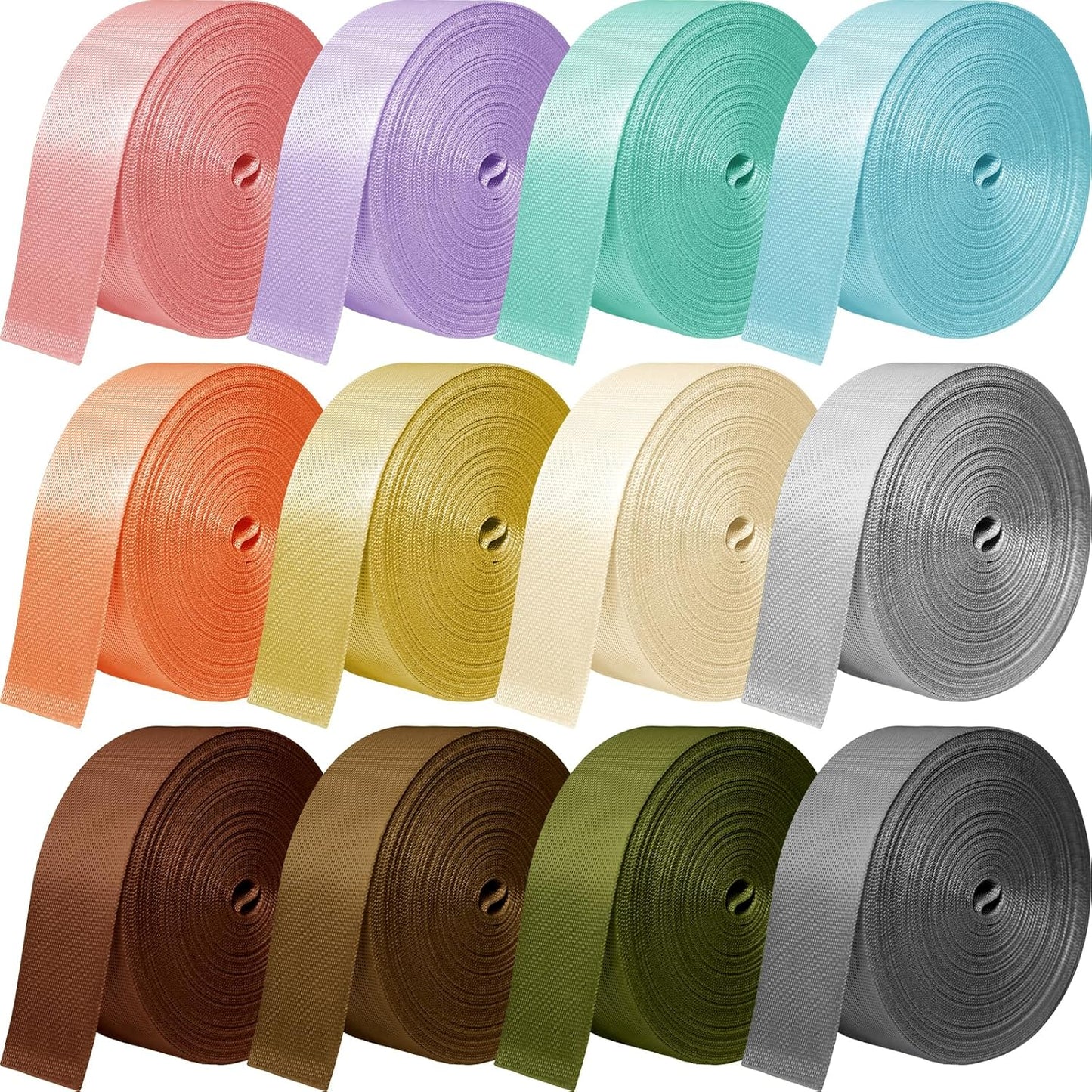 12 Rolls Nylon Webbing 1 Inch 1.5 Inch Heavy Duty Nylon Strap Webbing Strapping for Lawn Chair Backpack Straps Climbing Pet Collars Pet Leash DIY Craft Gear Repair