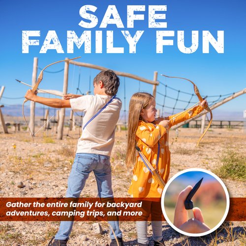 Adventure Awaits! - 2-Pack Handmade Wooden Bow and Arrow Set - 20 Wood Arrows and 2 Quivers - for Outdoor Play
