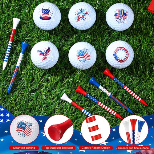 Lunmon 13 Pcs Patriotic Golf Balls Gifts Set 6 USA Flag Ball 6 Tees and 1 Box 4th of July Golf Ball and Tee Accessories Retirement Gifts for Dad Husband Grandpa Golfball Enthusiasts