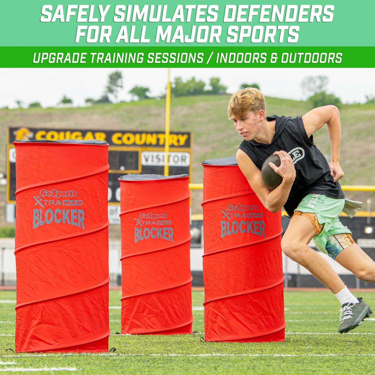 GoSports XTRAMAN Blocker Pop-Up Defenders 3 Pack - Large Size Multi-Sport Blocking Dummy - Training Equipment for Basketball, Football, & Soccer