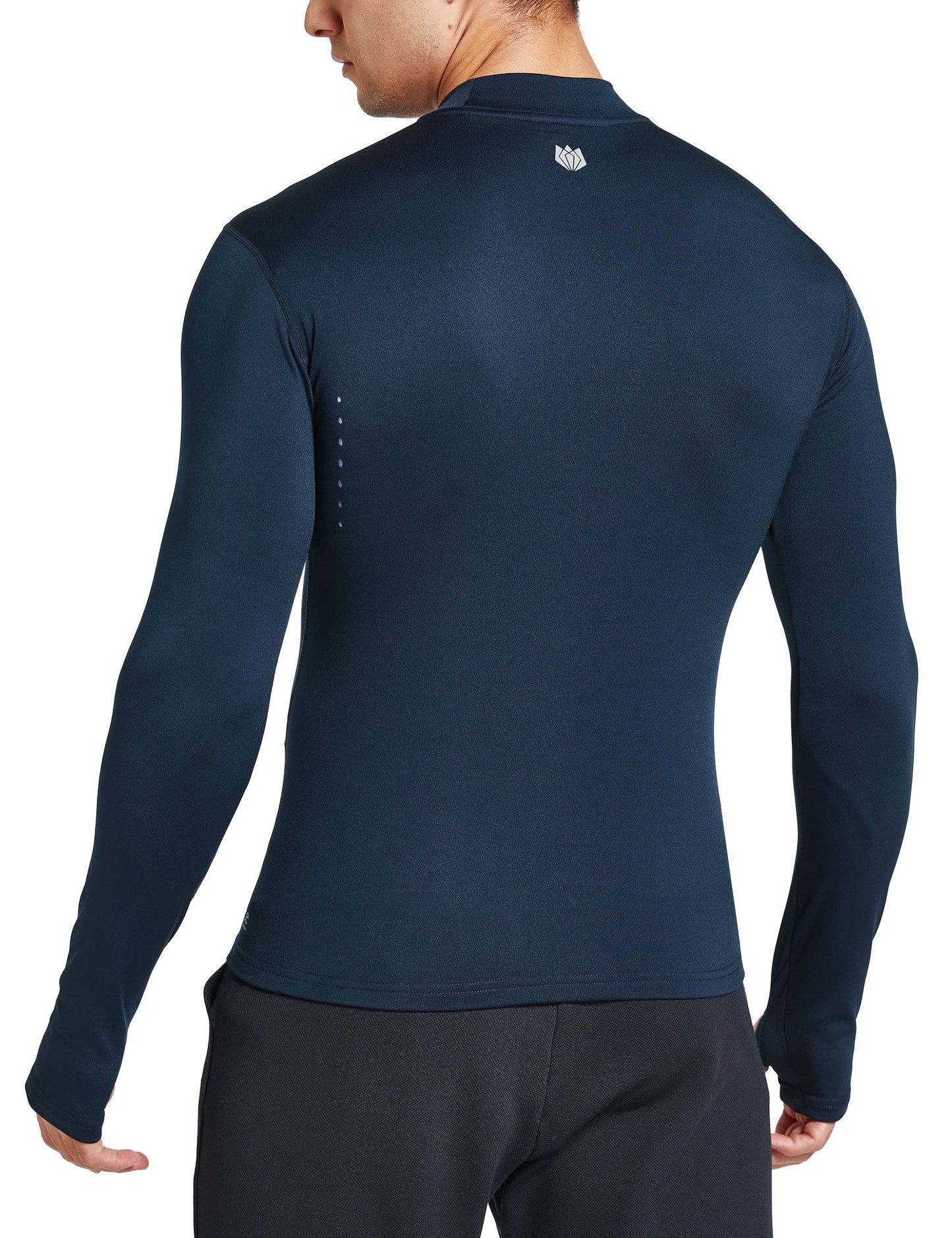 FitsT4 Sports Men's Thermal Shirt Fleece Lined Mock Neck Base Layer Tops Long Sleeve Running Athletic Shirt with Thumbholes Navy L