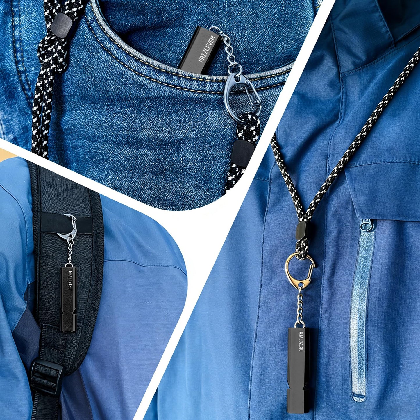 BRIZGEVEM 120dB Aluminum Emergency Survival Whistle with Lanyard & Keychain