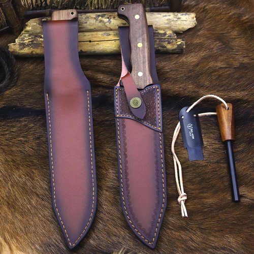 BA-KOR DC53 Steel 38CM (15.2IN) Full Tang 6mm Thick Fixed Knife+Sheath&(5.9IN) Cerium Igniter, Suitable for Outdoor Hunting, Camping, Survival Exploration, EDC