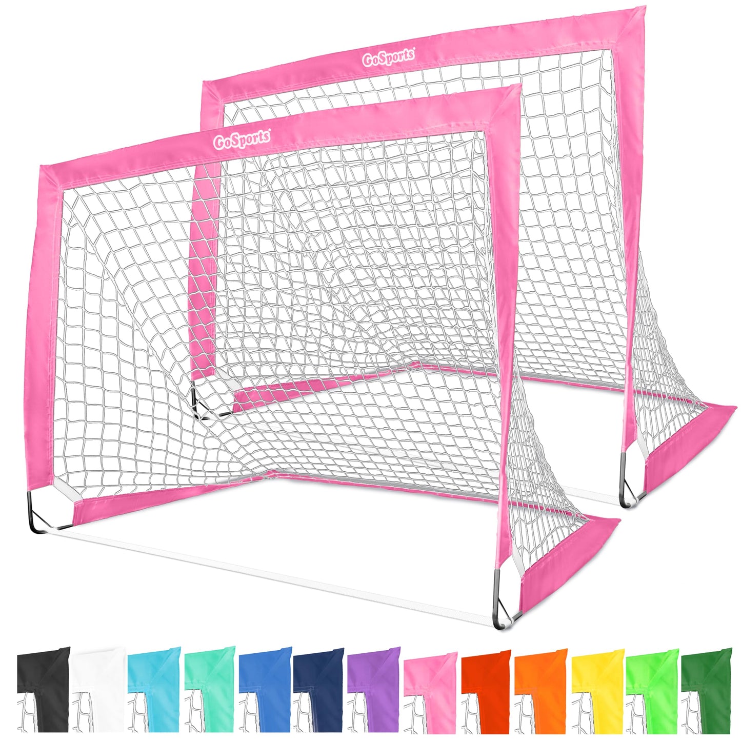 GoSports Team Tone 4 ft x 3 ft Portable Soccer Goals for Kids - Set of 2 Pop Up Nets for Backyard - Pink