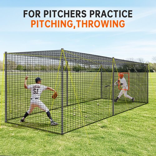 PLAYAPUT 30FT x 12FT x 8FT Batting Cage for Baseball & Softball with Pitching Machine Hole,Detachable Door,Target,and Guide Ropes,Portable Batting Cages for Backyard,Park,Field
