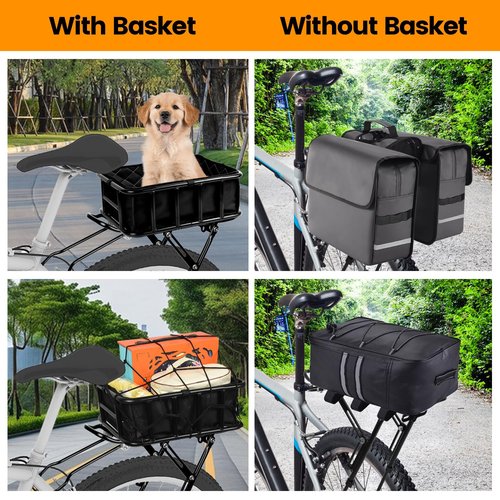 SAMRELAX Universal Rear Bike Rack with Basket - Bicycle Cargo Rack with Cargo Net and Linner, Cycling Pannier Rack, Adjustable Bike Touring Luggage Racks