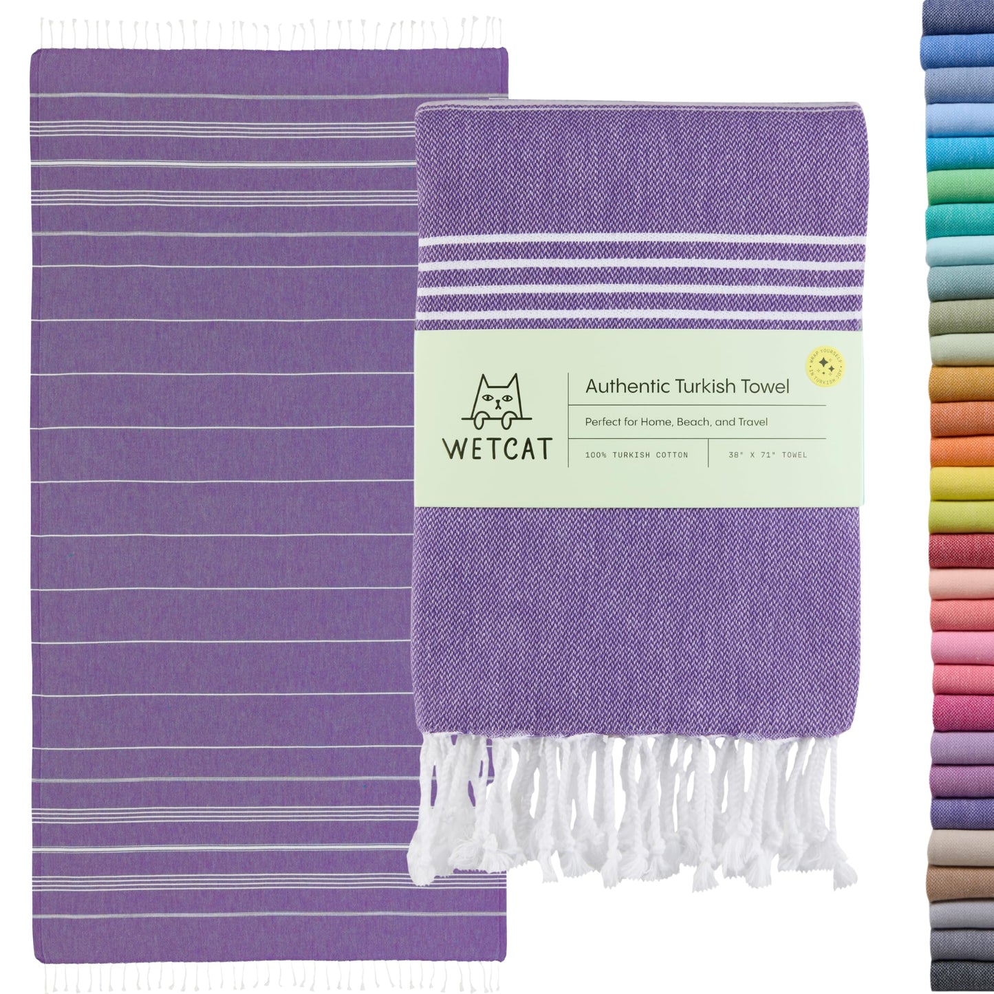 WETCAT Turkish Beach Towel Oversized (38"x71") 100% Turkish Cotton, Made in Turkey - Sand Free, Extra Large, Ultra Soft, Quick Drying, Compact & Lightweight for Travel - Dark Purple