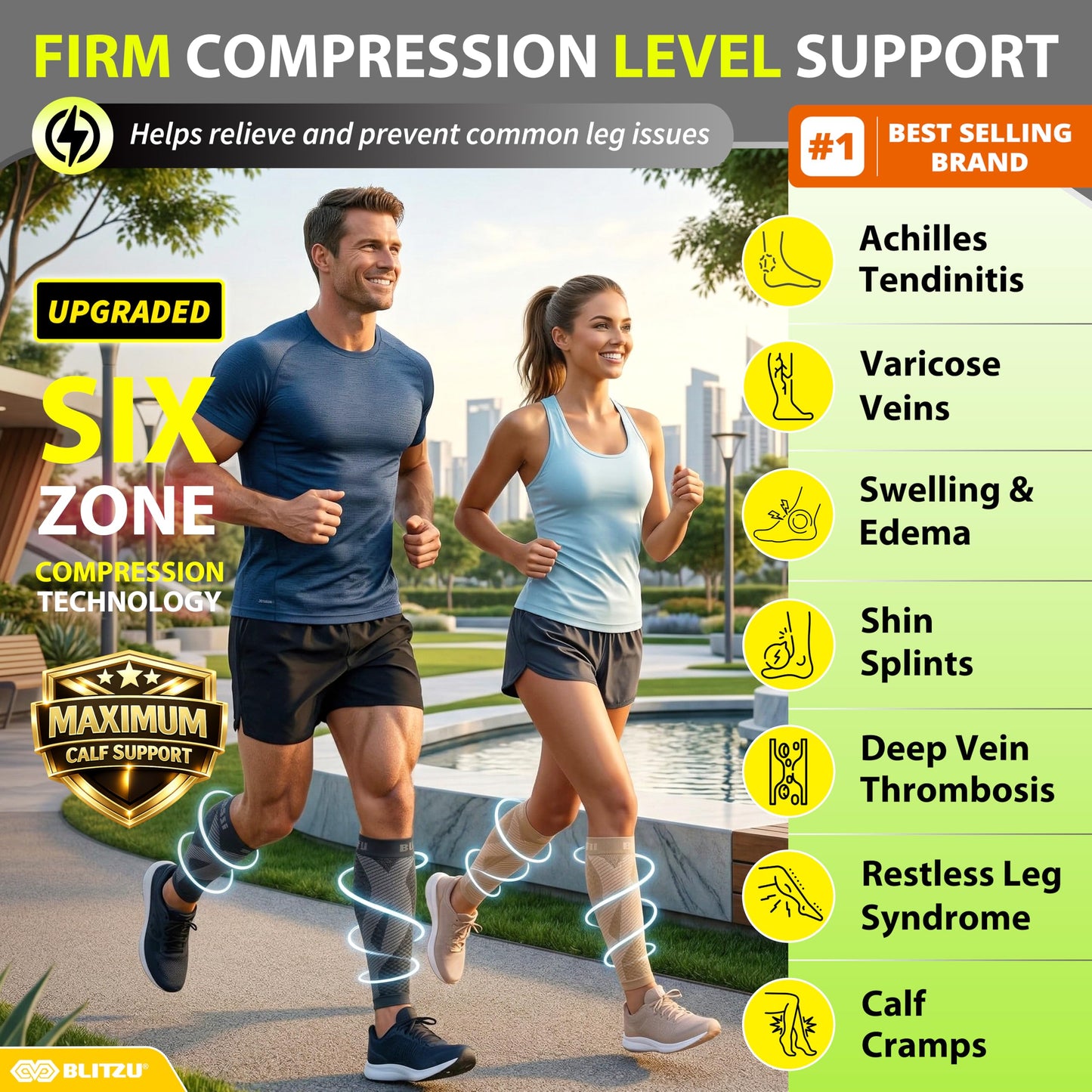 BLITZU Calf Compression Sleeve for Women and Men, Shin Splint Sleeves for Varicose Veins, Nursing, Pregnancy, Running, Footless Compression Socks Support for Calf Muscle Pain Relief Black S-M