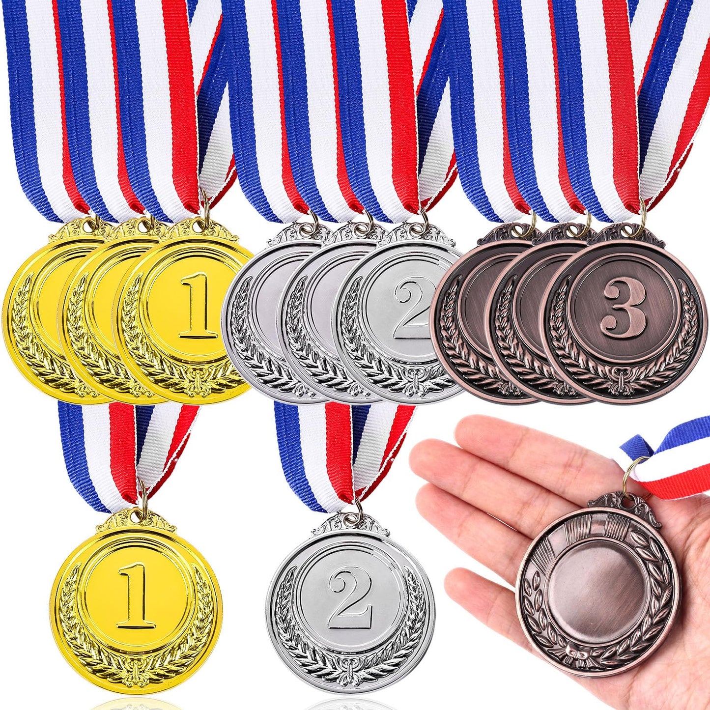 Shindel 12PCS Winner Award Medals, 1st, 2nd, 3rd (Gold, Silver, Bronze) Metal Medals for Sports, Competitions, Party, Spelling Bees, Olympic Style, 2 Inches