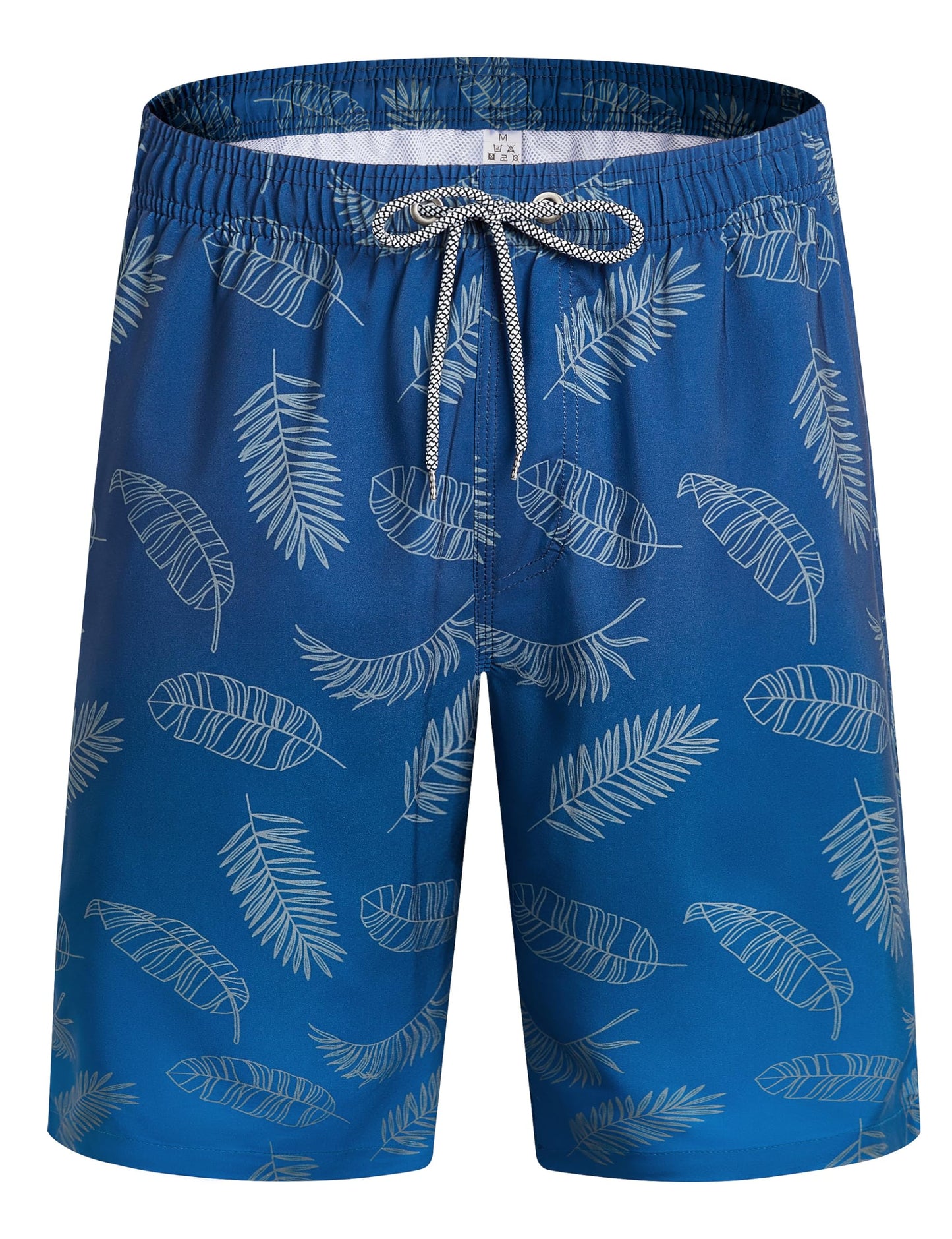 ELETOP Men's Swim Trunks Quick Dry Bathing Suit Swimming Board Shorts Mesh Lining Beach Swimwear Leaf Gradient Blue M