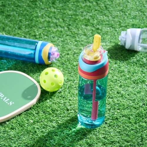 WOOVO Plastic Water Bottle 24 oz BPA Free Spill Proof, Reusable Water Bottle with Straw and Flip Top for Sports Gym, Black