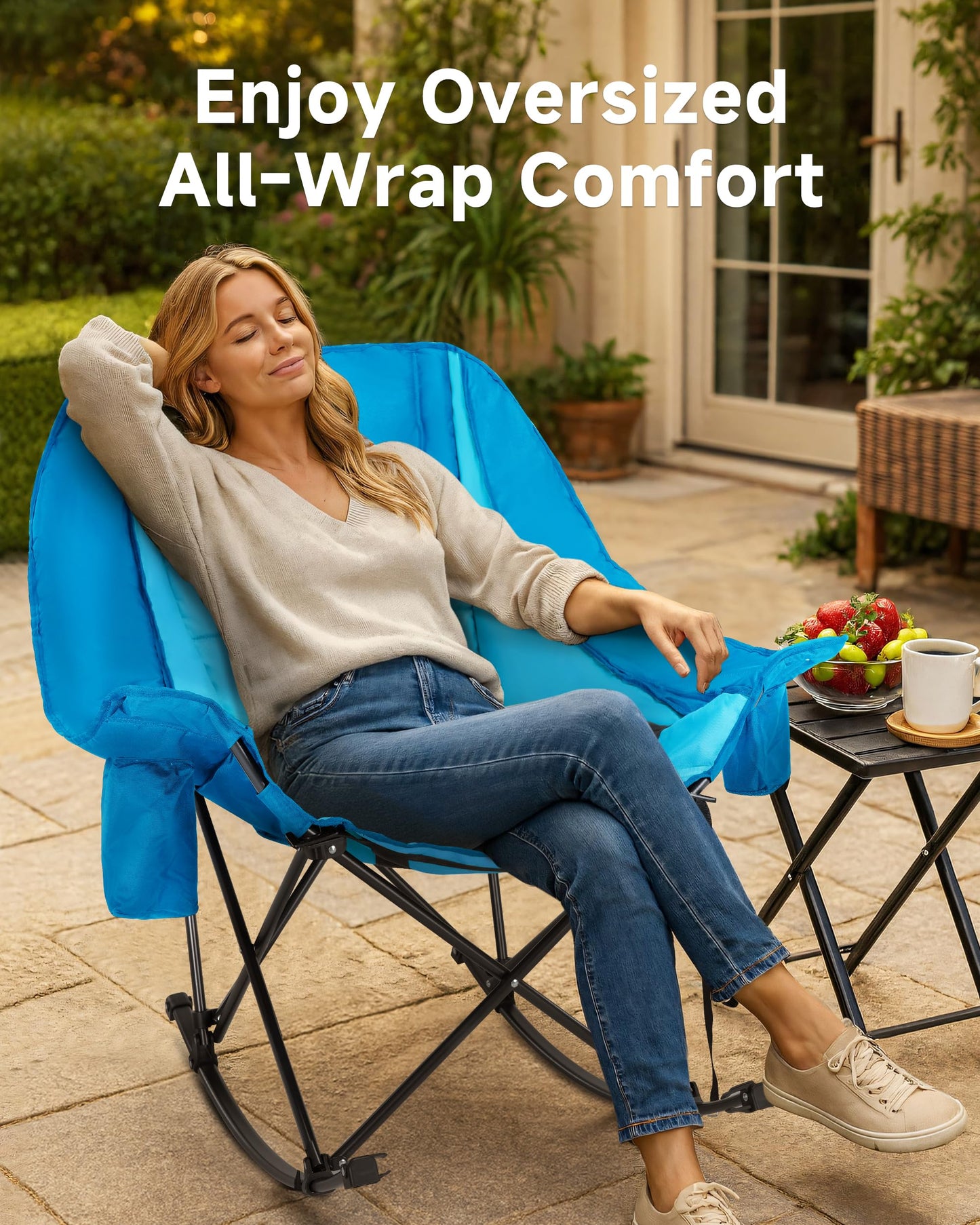Slsy Oversized Rocking Camping Chair, Outdoor Rocking Chair for Adults