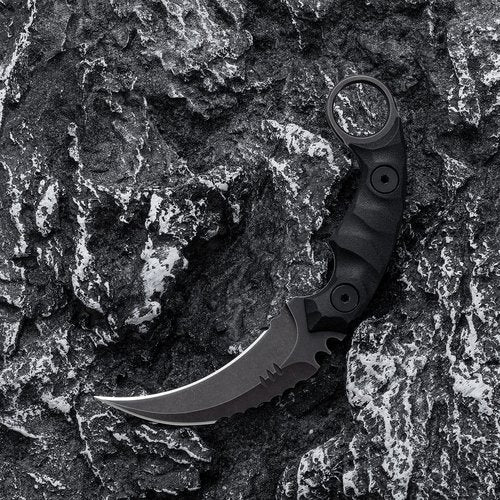 OOULORE Fixed Blade Knife, D2 Steel Blade, G10 Handle, Tactical EDC, Double Edged, Claw Knife, Utility for Outdoor Survival, Hiking, Camping with Kydex Sheath OK1212 (Black/Black)