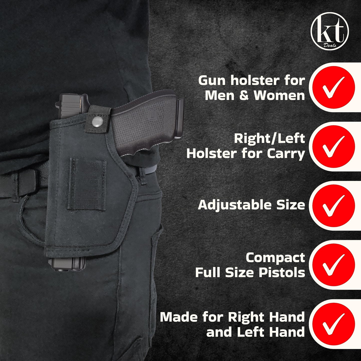 Universal Gun Holster for Men & Women, IWB/OWB Waist Belt Pistol Holster Fits for Taurus Glock Sig M&P Ruger 380 9mm Airsoft Gun Holsters for Concealed Carry Pistol Holder Right/Left Hand