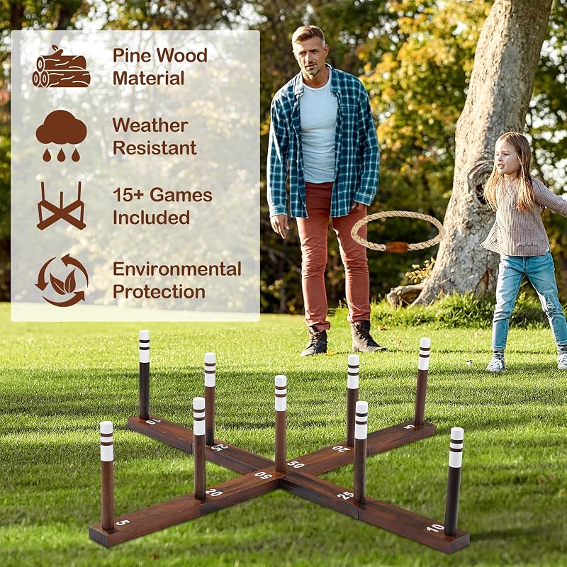Large Ring Toss Game Set - Premium Outdoor Lawn & Beach Toss with 10 Rings, 9 Stands & Carrying Bag