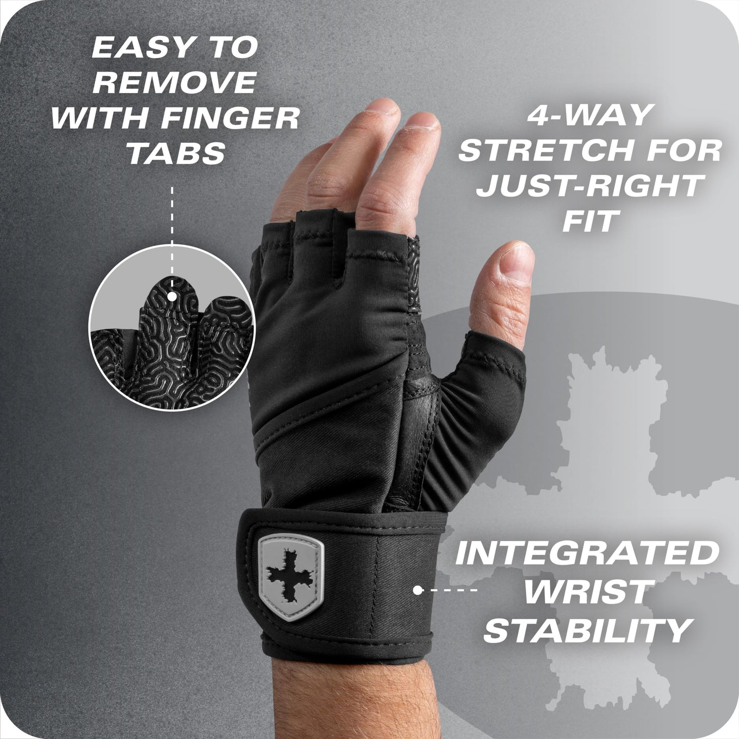 Harbinger Pro Wristwrap Gloves 3.0 - Enhanced Grip, Superior Wrist Support, Breathable 4-Way Stretch Lycra, Durable Leather Palm, Half-Finger Design for Weightlifting, Gym, Black, Medium - Men's