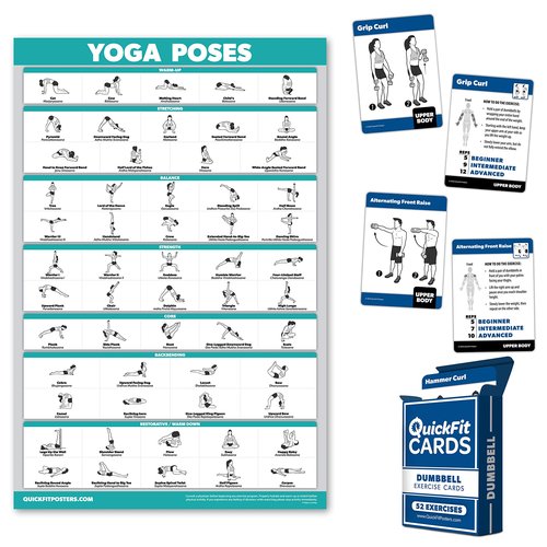 Palace Learning 2 Pack: Yoga Poses Laminated Poster + Dumbbell Exercise Playing Cards