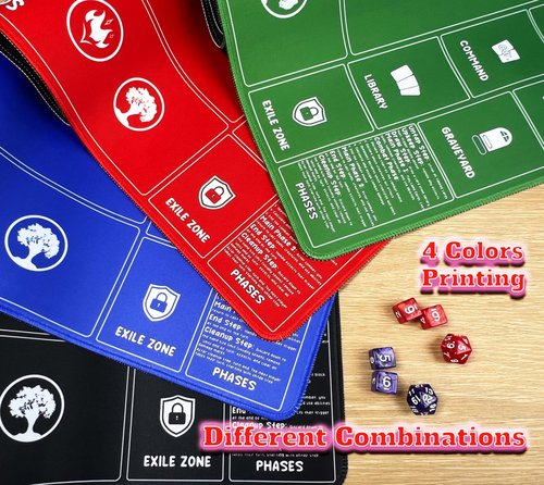 Card Game Playmats MTG Playmat for Beginner 2 Pack with Dices, Magic Mat Commander Deck Card Playmat for TCG MTG Accessories Play Mat 24x14 Inches Duel Card Battles, Black/Blue