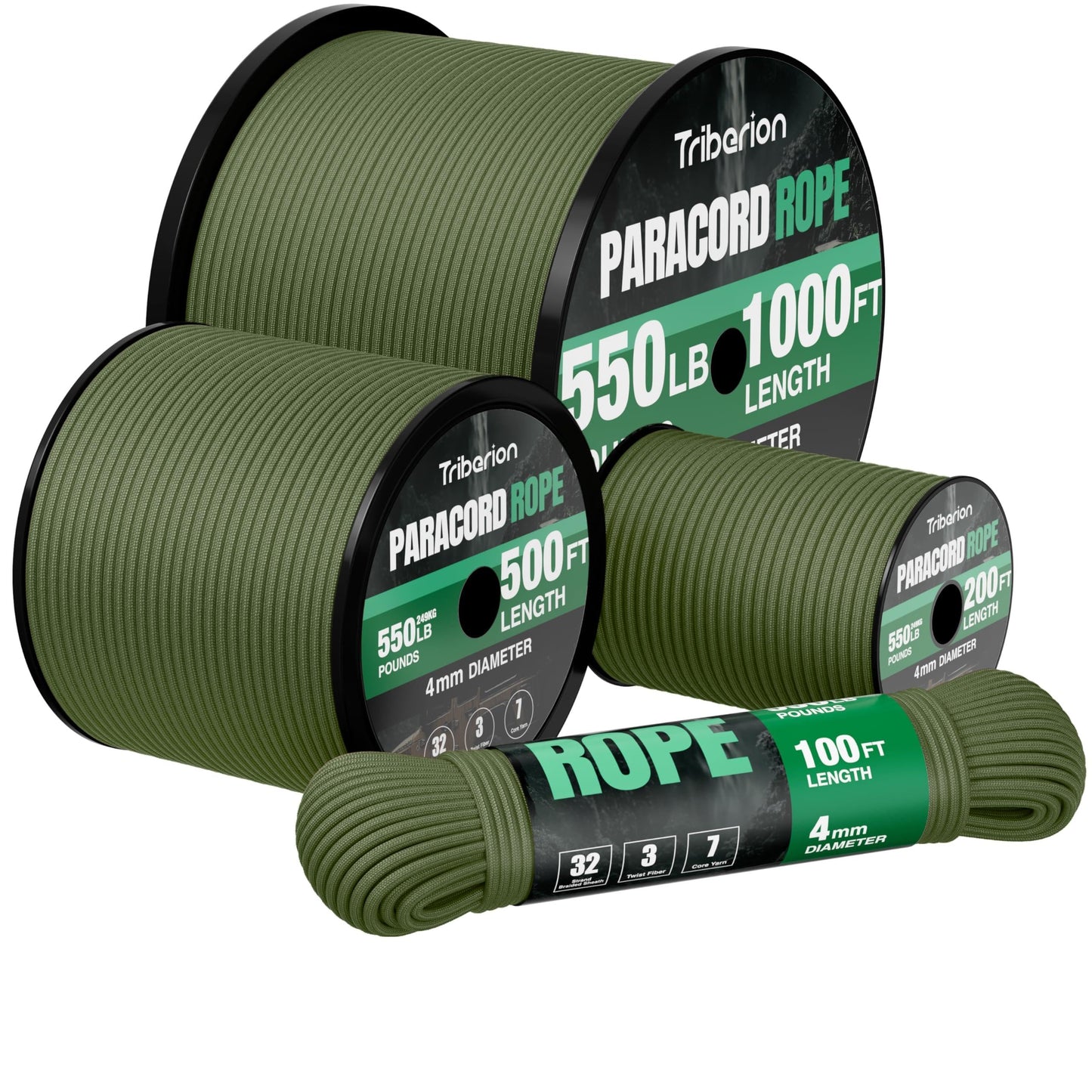 Paracord Rope 550 lb - 200ft 5/32" Parachute Cord 4MM 7-Strand para Cord - Heavy Duty Spool String for Survival,Camping Gear, Survival Bracelet, Clothesline - Army Green