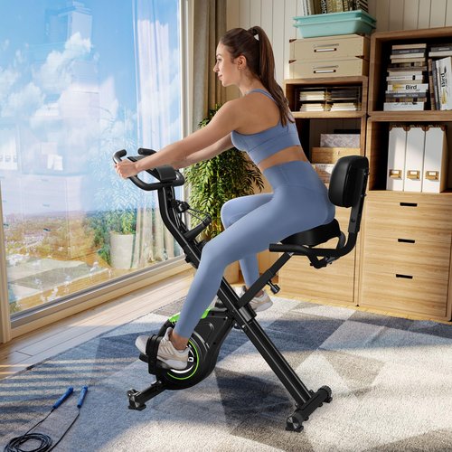 Caromix Folding Exercise Bike, Magnetic Fitness Stationary Bike with 16-Level Adjustable Resistance and Soft Chshion, Upright Indoor Cycling Bike for Home Workout