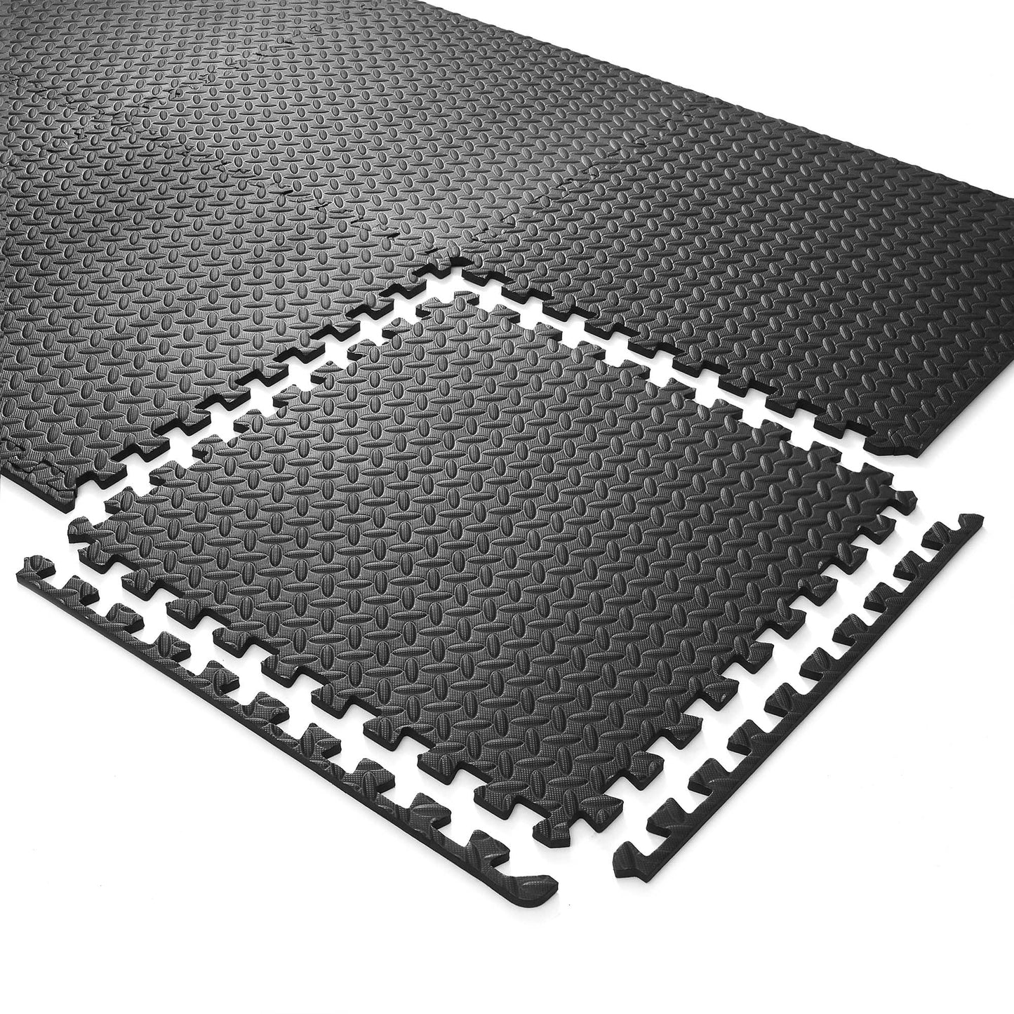 Philosophy Gym Pack of 12 Exercise Flooring Mats - 12 x 12 Inch Foam Rubber Interlocking Puzzle Floor Tiles - Black