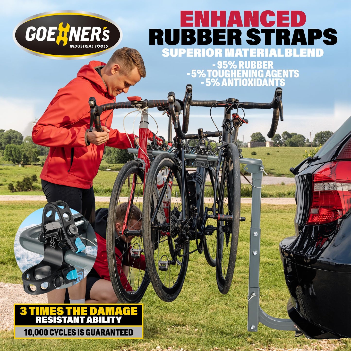 Upgrade 2.0 Hitch Bike Rack – 240 lbs Max Load (60 lbs/Bike), Heavy-Duty Dual Locking | Hanging Carrier for Car, SUV, Truck & RV, 2" Receiver, High-Strength Double Arms